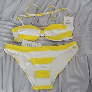 H&M Yellow and White Striped Bikini